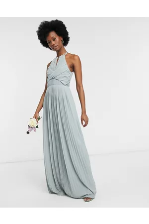 TFNC Bridesmaid pleated wrap detail maxi dress in sage