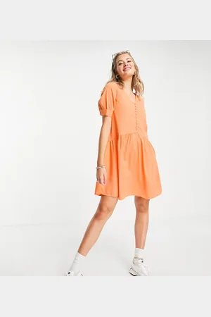 Pieces® Button detail mini smock dress in