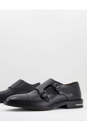WALK LONDON Oliver monk strap shoes in black leather