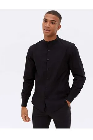 New Look Long sleeve grandad poplin shirt in