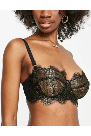 Wolf & Whistle Exclusive Fuller Bust eyelash lace underwired bandeau bra in  black