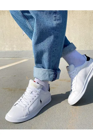 Ralph Lauren Heritage court trainers in with stripe detail and pony logo