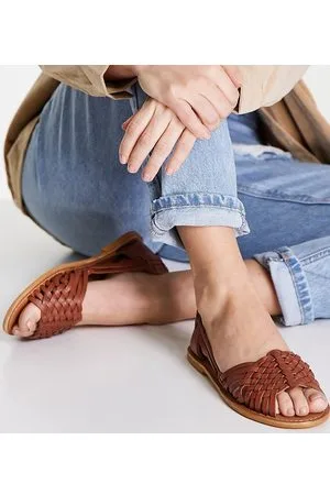 ASOS Wide Fit Francis leather woven flat sandals in tan