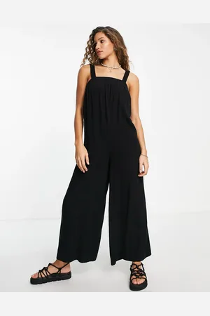 Topshop Linen square neck romper jumpsuit in