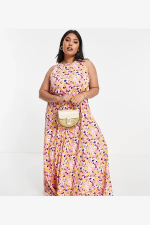 Pieces® Pieces Curve racer neck maxi dress in bright print
