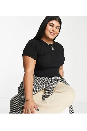 ASOS ASOS DESIGN Curve slim fit t-shirt with lettuce edge in mixed rib in