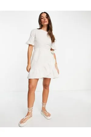VERO MODA Cotton wrap front mini dress in cream