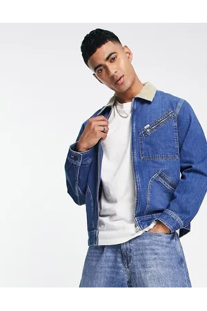 Lee Zip front cord collar denim jacket in mid wash