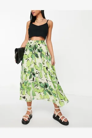 ASOS Pleated midi skirt with shirred waistband in bright abstract floral print