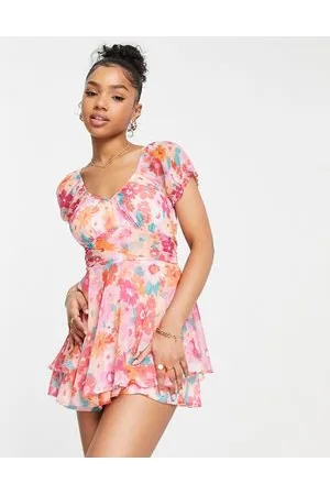 Miss Selfridge Chiffon bow back rara playsuit in cluster floral