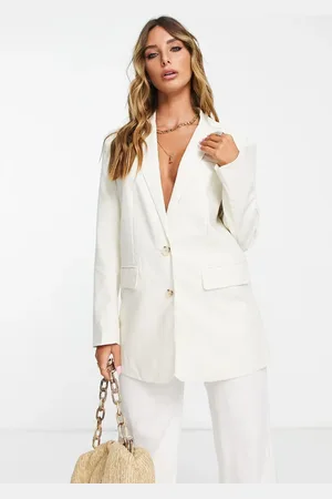 VILA Linen touch oversized blazer in cream