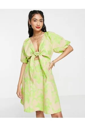 Y.A.S Y.A.S twist front tropical print mini dress in