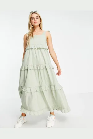 VILA Tiered cotton maxi dress in sage