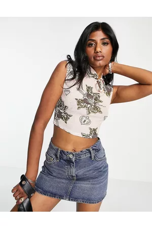 ASOS Women Crop Tops - Cut out top in slinky mesh in tattoo print