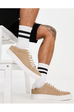 Dune London Tennyson trainers in beige/white leather