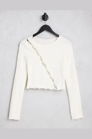 NA-KD Cotton asymmetric button top in cream - CREAM