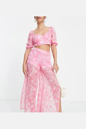 Miss Selfridge Petite jacquard wide leg trouser in
