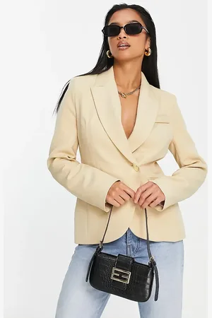 River Island Co-ord wrap over cinched blazer in beige