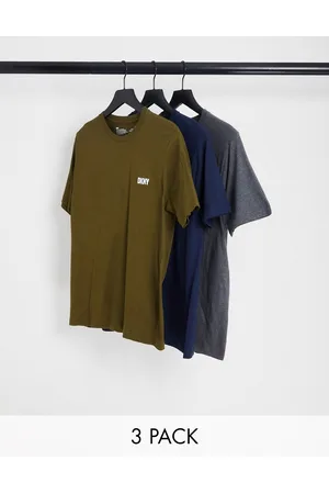 DKNY Giants 3 pack t-shirts in khaki charcoal and navy