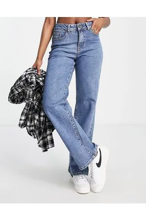 Object Cotton wide leg dad jeans in mid wash - MBLUE