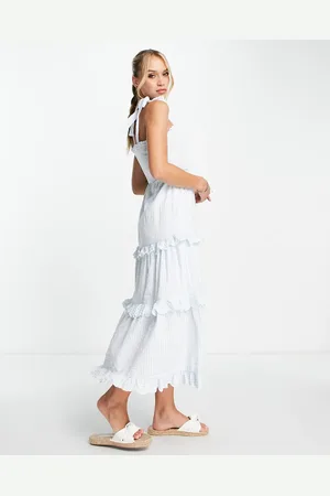 Y.A.S Y.A.S shirred detail tiered midi dress in pale check