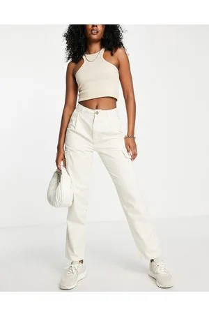 Topshop Utility pocket pleated peg trouser in ecru