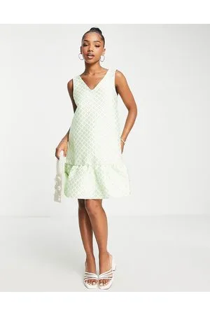 Pieces® Premium v-neck jacquard peplum mini dress in