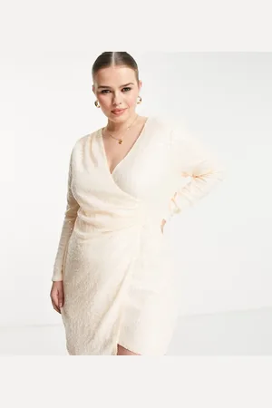 In The Style Exclusive sequin drape detail asymmetric mini dress in ecru