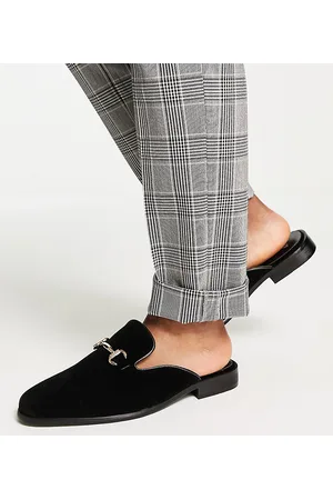 London Rebel Wide fit faux leather trim mules in