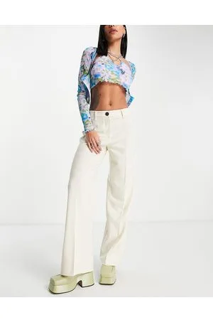 Bershka Wide leg slouchy dad tailored trousers in off