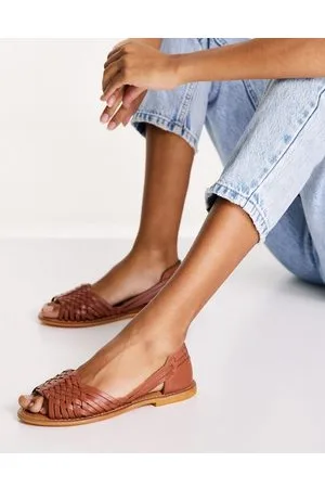 ASOS Francis leather woven flat sandals in tan