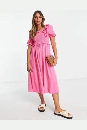 Y.A.S Y.A.S shirred detail midi dress in bright
