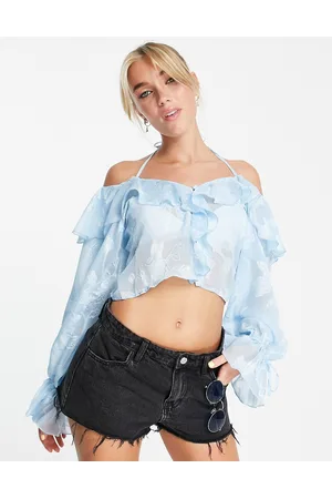 ASOS Women Blouses - Ruffle front blouse with tie in sheer jacquard