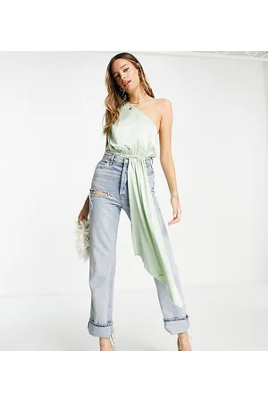 ASOS Women Bodies - ASOS DESIGN Tall one shoulder satin bodysuit in sage