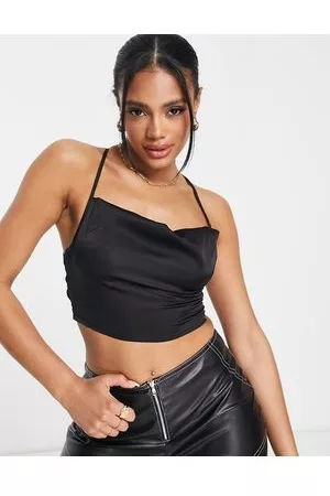NaaNaa Cowl neck back detail satin crop top in