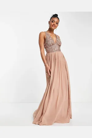 Beauut Bridesmaid embellished V neck maxi dress in taupe