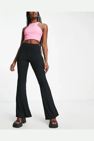 New Look Ribbed split front flare trousers in