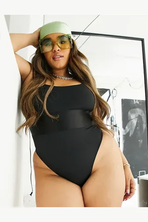 We Are We Wear Plus Debbie deep band high leg swimsuit in
