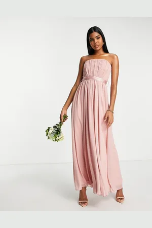 Little Mistress Bridesmaid multiway chiffon shoulder maxi dress in dusty rose