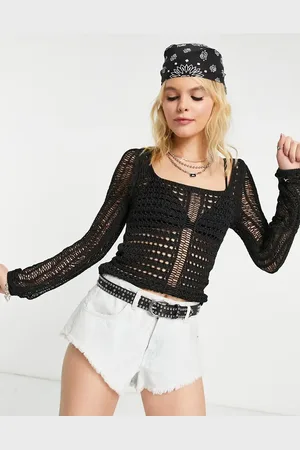 ASOS Jumper with square neck and mixed open stitch in