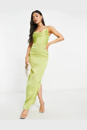 NaaNaa Satin cowl neck maxi dress in lime