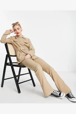 Topshop Tailored flares in camel pinstripe