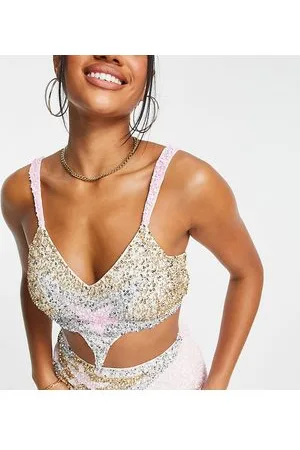 Lace & Beads Exclusive star crop top co-ord in sequin