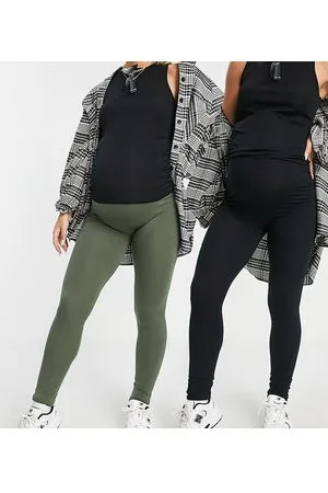 Mama;licious Mamalicious Maternity cotton 2 pack legging in black and khaki