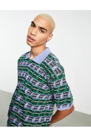 Obey Praise jacquard knitted polo in with all over print