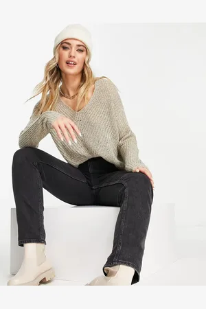 JDY Lightweight v neck jumper in beige