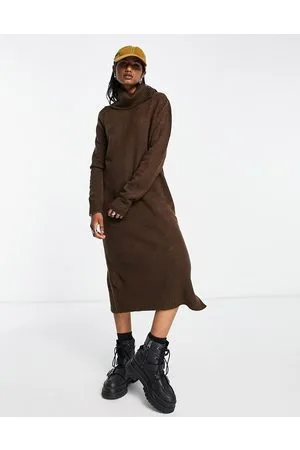 ONLY Roll neck midi jumper dress in chocolate