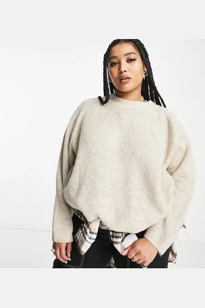 ONLY Ribbed crew neck jumper in beige