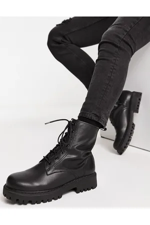 London Rebel Chunky mid calf lace up boots in