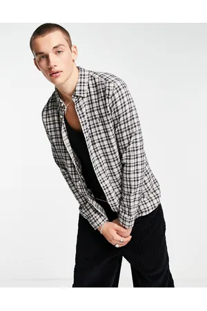 AllSaints Lexington long sleeve check shirt in ecru
